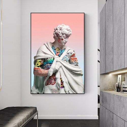 Sculpture of David Vaporwave Canvas Art Posters Graffiti Art Canvas Paintings and Posters Wall Street Art Picture Home Decor