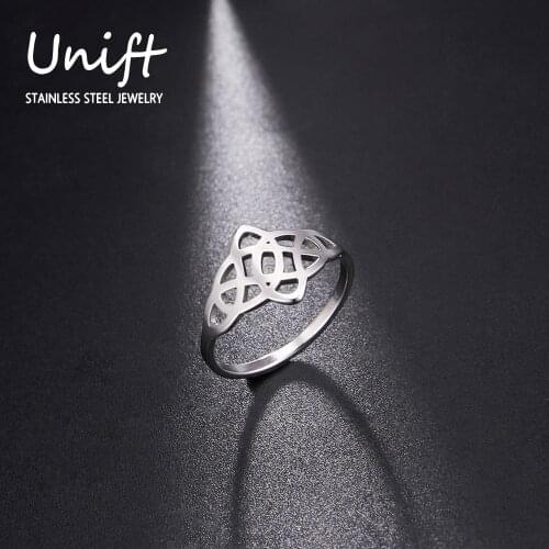 Unift Vintage Hollow Celtic Knot Ring Jewelry for Women Mens Stainless Steel Amulet Supernatural Accessories Gift