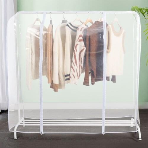 Transparent Full Cover Garment Rack Cover Transparent PEVA Rail Rack Cover Clear Zip Clothing Dustproof Waterproof Bag 1pc