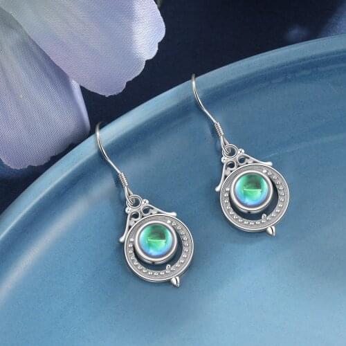 Vintage 925 Sterling Silver Moonstone Earrings Retro Boho Dangle Drop Earrings for Women Fine Jewelry Wedding Party Gifts