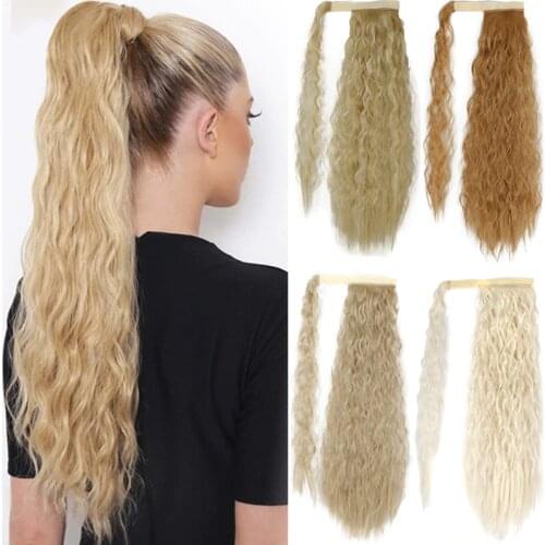 XINRAN Wrap Around Clip In Ponytail Corn Curly Long Fake Hair Pieces Extensions for Women Synthetic Hair Extension