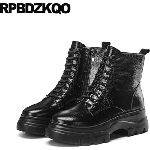 Harajuku Women Boots Winter 2021 Flatform Muffin Army Military Ankle Black Booties Lace Up Shoes Chunky Platform Autumn Combat