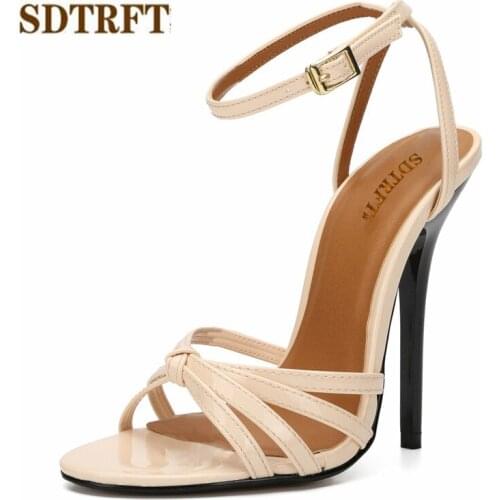 SDTRFT Sandals Cross strap shoes moman Sandalias Wedding Stiletto zapatos mujer 13cm Thin Heels Ladies Party Pumps Plus:37-47 48