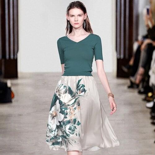 2020 Summer Clothes for Women Fashion Designer Short Sleeve V Neck Knit Top and Floral Print Skirt Matching Set Casual Outfits
