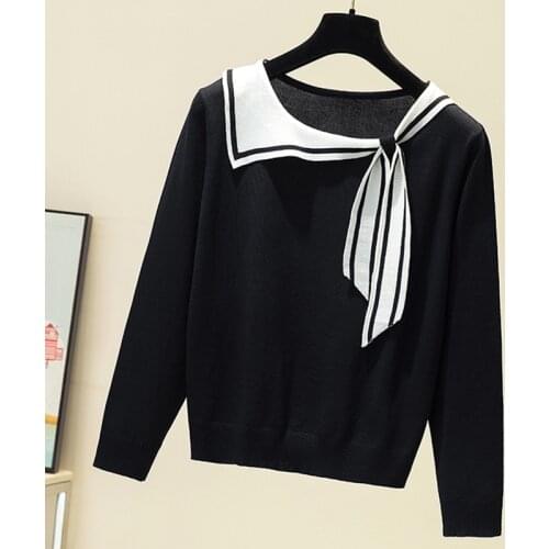 Winter New Sweater Women Sailor Collar Black Korean Style Long Sleeve Tops Casual Jumper Mujer Ropa Mujer Invierno 2021 Sweaters
