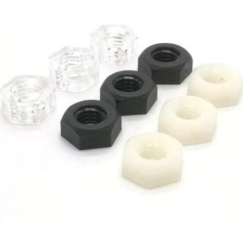 10/20/50pcs M2 M3 M4 M5 M6 M8 M10 M12 Black or White Nylon Plastic Insulation Metric Threaded Hex Hexagon Nut For Bolt Screw