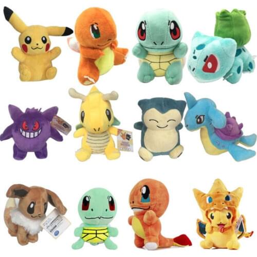15 Styles Mixed Pikachu Charmander Bulbasaur Squirtle Snorlax Dragonite Eevee Plush Toy For Kids Christmas New Year Gift