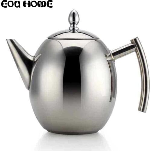 1L/1.5L Stainless Steel Teapots wth Tea Infuser Coffee Kettles Silver Cold Water Pot Kettle with Tea Strainer Kitchen Helper