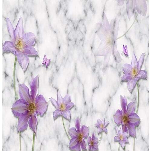 Purple lily 3d wallpapers butterfly butterfly marble pattern TV background wall modern wallpaper for living room