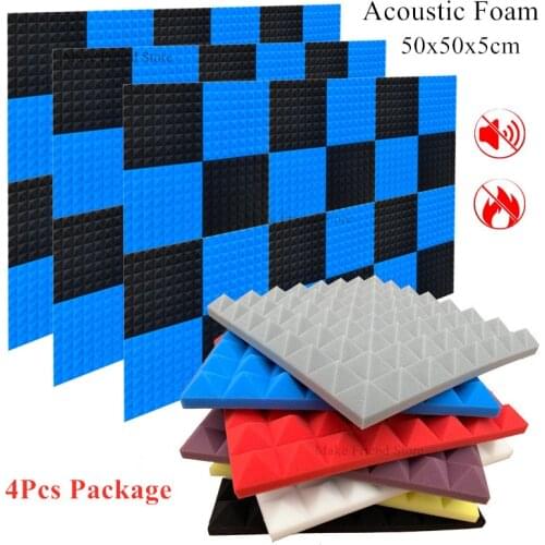 4Pcs 500x500x50mm Studio Acoustic Soundproof Foam Tile Wedge Sound Absorption Treatment Panel Protective Sponge Flame Retardant