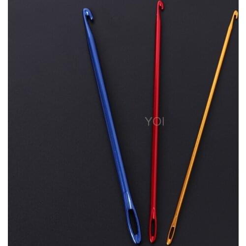 Afghan Aluminium Crochet Hook Knitting Needle Hand Knit Tool With Threading Hole