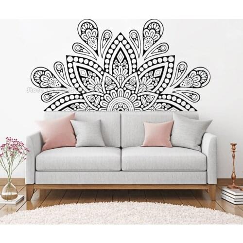 Bohemian Wall Decal Half Mandala Headboard Decal Bedroom Yoga Studio Meditation Room Home Decor Window Art Vinyl Stickers LL2217