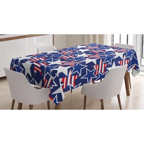 4th of July Stars and Stripes of Liberty and Freedom American Theme Pattern, Dining Room Kitchen Table Cover