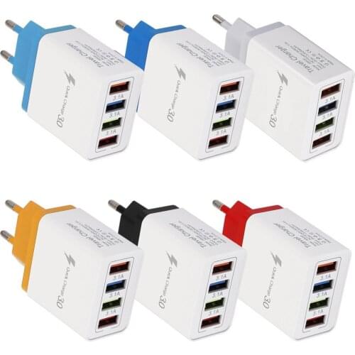 4 USB Port Colorful Charger Travel Charging Head Induction Charger USB Quick Mobile Phone Charger Phone Adapter