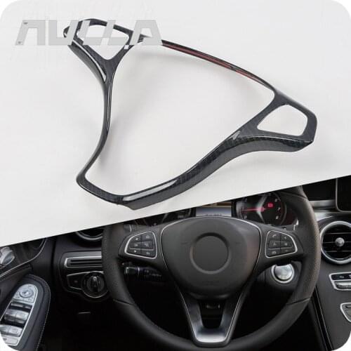 Carbon Look steering wheel button trim sticker Cover Trim For Mercedes Benz W205 W213 GLA GLC C E Class Chrome Decoration Frame