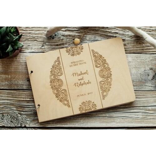 Wooden Wedding Guest Book with Mandala, Personalized Custom Mandala Guest Book for Wedding, Husband and Wife wedding guest book