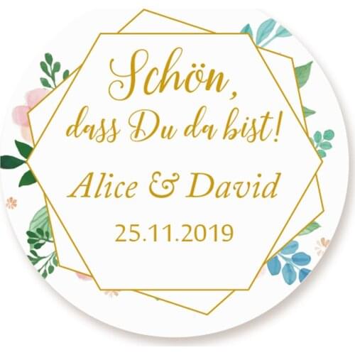 DouxArt 100pcs Stickers Personalized Wedding Danke, 40mm Garland Wedding Favour Label Communion Gift Package Seals