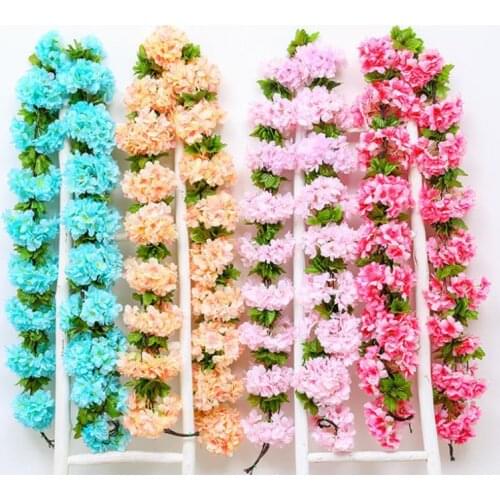 2.3m fake flower rayon cherry blossom flower fake ivy vine wreath hanging bud vine string flower wedding party decoration