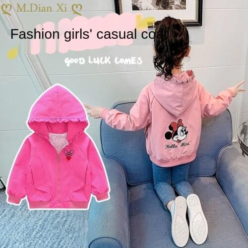 2021 Spring, Summer and Autumn Girls Fashion Thin Childrens Minnie Hooded Jacket Baby Kids Children Sweet Coat
