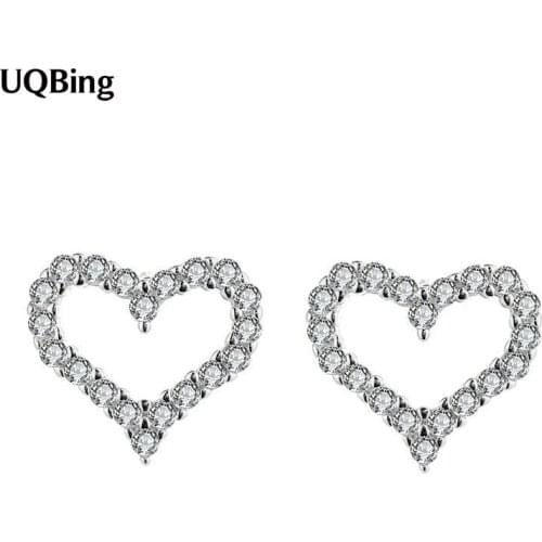 Fashion 925 Sterling Silver Full Crystal Rhinestone Heart Shape Stud Earrings Jewelry Pendientes Brincos