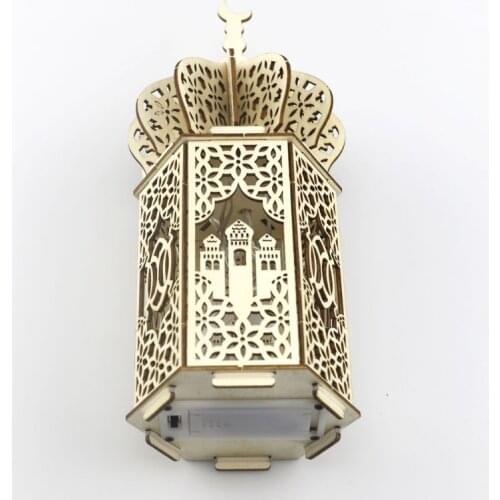 Muslim Festival Light Ramadan Eid Mubarak Decorations Wooden LED Lamp Palace Lighthouse Islam Party Supplies