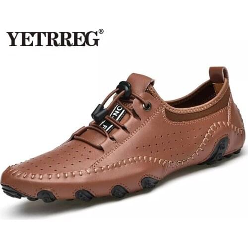 Men Casual Shoes Genuine Leather Mens Shoes Brand 2021 Men Loafers Moccasins Breathable Driving Shoes Mens Flats Size 38-47