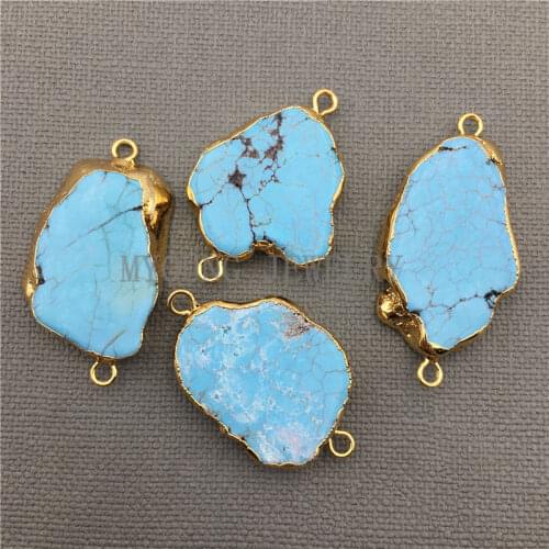 MY0335 Freeform Blue Howlite Slice Gold Electroplated Connector,Natural Stone Slice Pendant