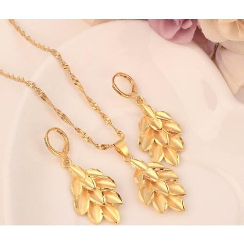 Gold Necklace Earring Set Women Party Gift big Leaf Jewelry Sets daily wear mother gift DIY charms women girls Fine Jewelry