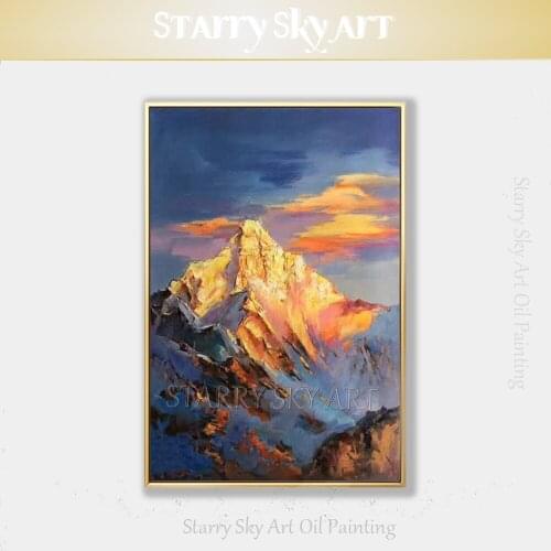 Excellent Artist Hand-painted High Quality Rich Colors Landscape Mountain Oil Painting on Canvas Colorful Mountains Oil Painting