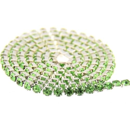 Peridot Glass Rhinestones Silver Base Chains Copper Cup Chain Pointed Back Sewing Crystal Sew On Beads For Scrapbook Phone Cases