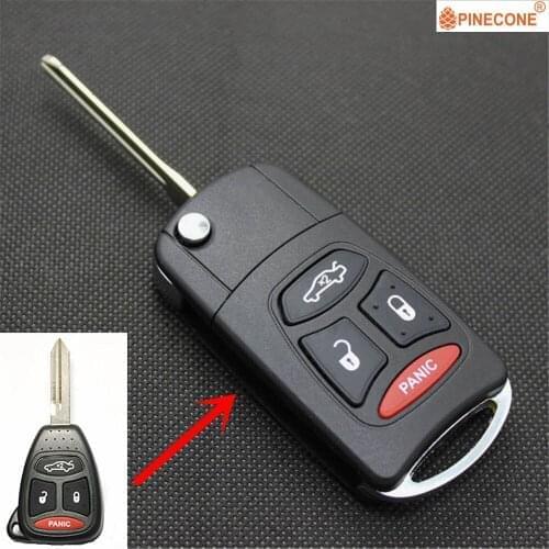 PINECONE for Dodge Jeep Commander Grand Cherokee Chrysler Aspen 300 Key 3+1 Button Modified Remote Flip Car Key Fob Shell Case