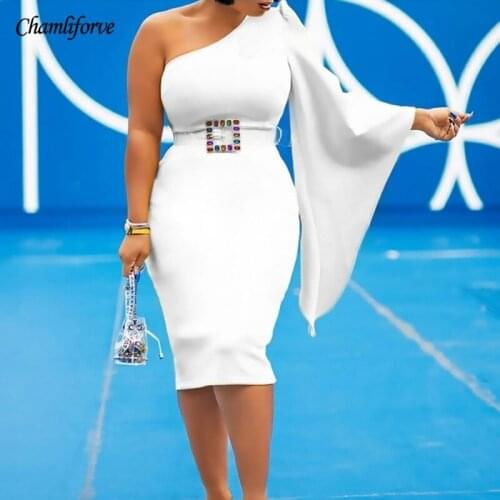 African Dresses For Women One Shoulder Flare Sleeve Party Event Fit Pencil Dress Birthday Celebrity New Africa Clothing