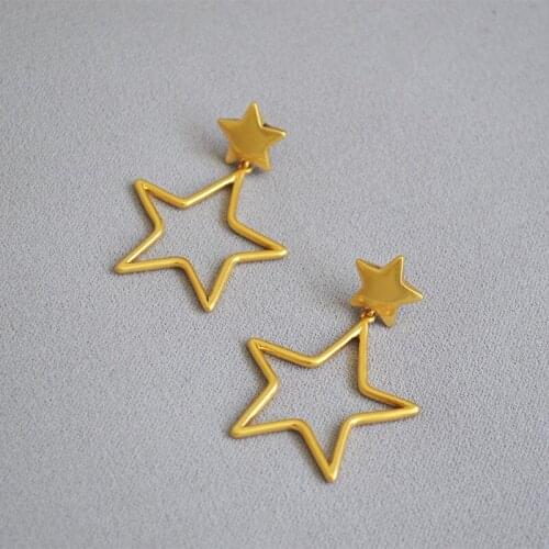 Gold Plated Cute Sweet Hollow Star Charm Stud Earrings For Women Jewelry