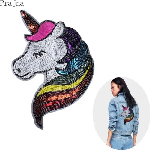 Prajna Sewing Unicorn Patch Sequin Cartoon Sew On Embroidered Patches For Clothes Jacket Parch Stickers Fabric Badge Applique