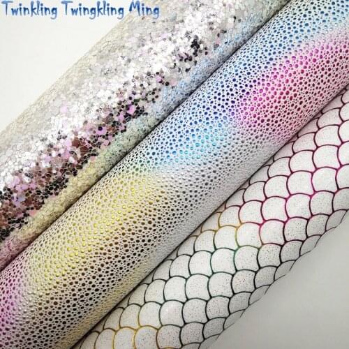 Pink Glitter Fabric, Mermaid Printed Synthetic Leather, Caviar Faux Leather Sheets For Bow A4 21x29CM Twinkling Ming XM025E