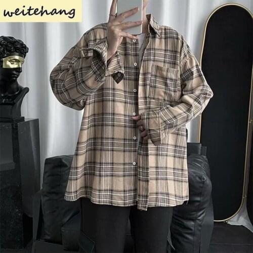 Spring New Plaid Shirt Mens Harajuku Bf Style Couple Shirt Long-sleeved Shirt Jacket Men Fashions Retro Casual Loose Shirts 334