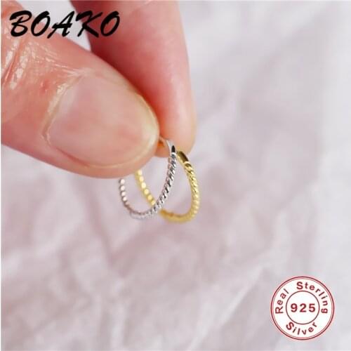 BOAKO Fashion Minimalist Jewelry Simple 925 Sterling Silver Earring Twisted Lines Round Circle Stud Earrings for Women Girl Gift