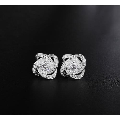 Special offer 925 Sterling Silver Shiny crystal Earrings studs for Women fashion Jewelry Christmas Gifts party wedding