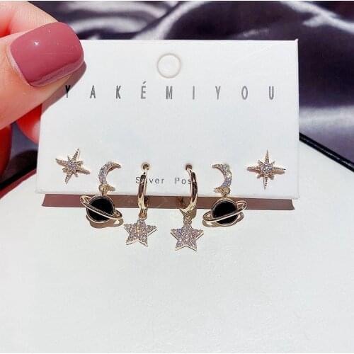 SIPENGJEL Tiny Star Small Hoop Earrings Set Black Moon dangle Drop Earrings For Women Wedding Jewelry 2021