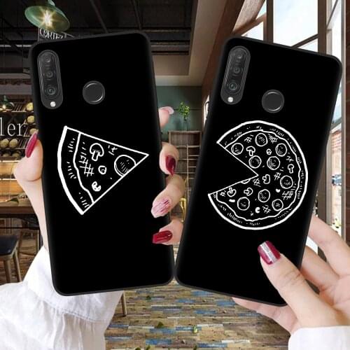 Funny Pizza Best Friends Silicone Phone Case For Huawei P10 P20 P30 P40 Lite E Mate 10 20 Lite Pro Black Cover Couples Shell