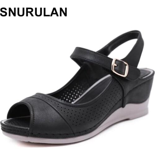 SNURULAN 2021Summer Shoes Women Wedges Sandals Fashion Holiday Shoes Elegant Ladies Sandals Black Beige Green Wedge Heel 6cm