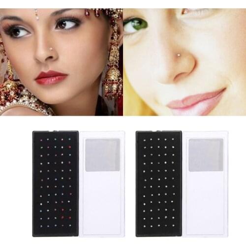 60pcs/set Rhinestone Stainless Steel Multi Nose Stud Body Piercing Jewelry