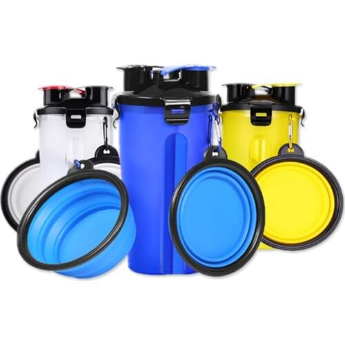 UPSKY 2 In 1 Pet Dog Water Bottle With 2 Collapsible Water/Food Bowls Pet Bottle For Travel Pet Water Food Storage Container Cup