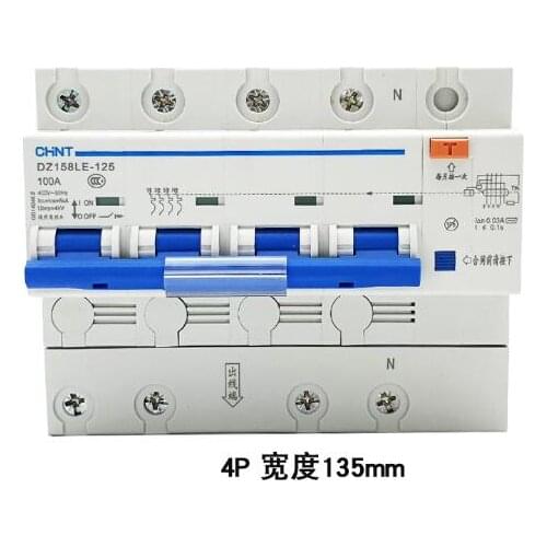 Zhengtai High Current Leakage Protector Circuit Breaker DZ158LE-100 4P 63A /80A/100A/125A