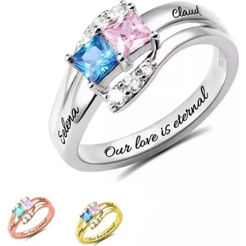 Xiaojing 925 Sterling Silver Custom Birthstone Engraved Name Rings Unique Design Finger Ring for Women Personalized Jewelry 2019