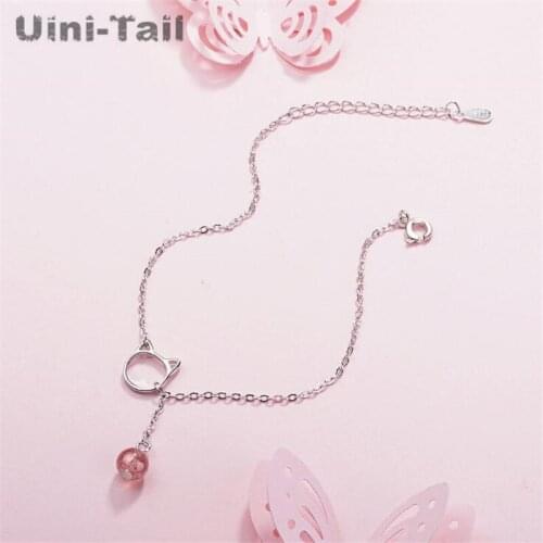 Uini-Tail hot new 925 sterling silver kitten bracelet female Korean small fresh hollow cat strawberry crystal jewelry GN413