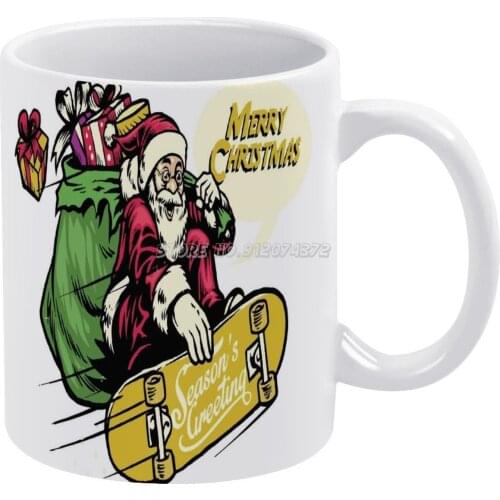 Skateboarding Funny Arts Coffee Mugs Ceramic Tea Cup Milk Mug Warmer Personalized Friends Birthday Gift Claus On Skateboard Skat