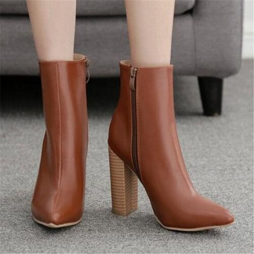 Womens shoes PU Slip On Square heel 11.5cm Pointed Toe High heels ankle boots knight boots