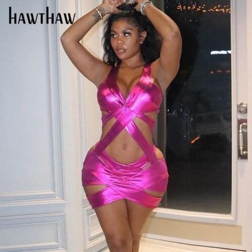 Hawthaw Women Autumn Summer V Neck Bodycon Party Club Package Hip Hollow Out Mini Dress Sundress 2021 Fall Clothes Streetwear
