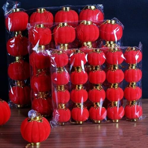 16pcs/pack) Traditional Chinese Red lanterns flocking small lanterns Decoration For New Year festive Party Home Decoration